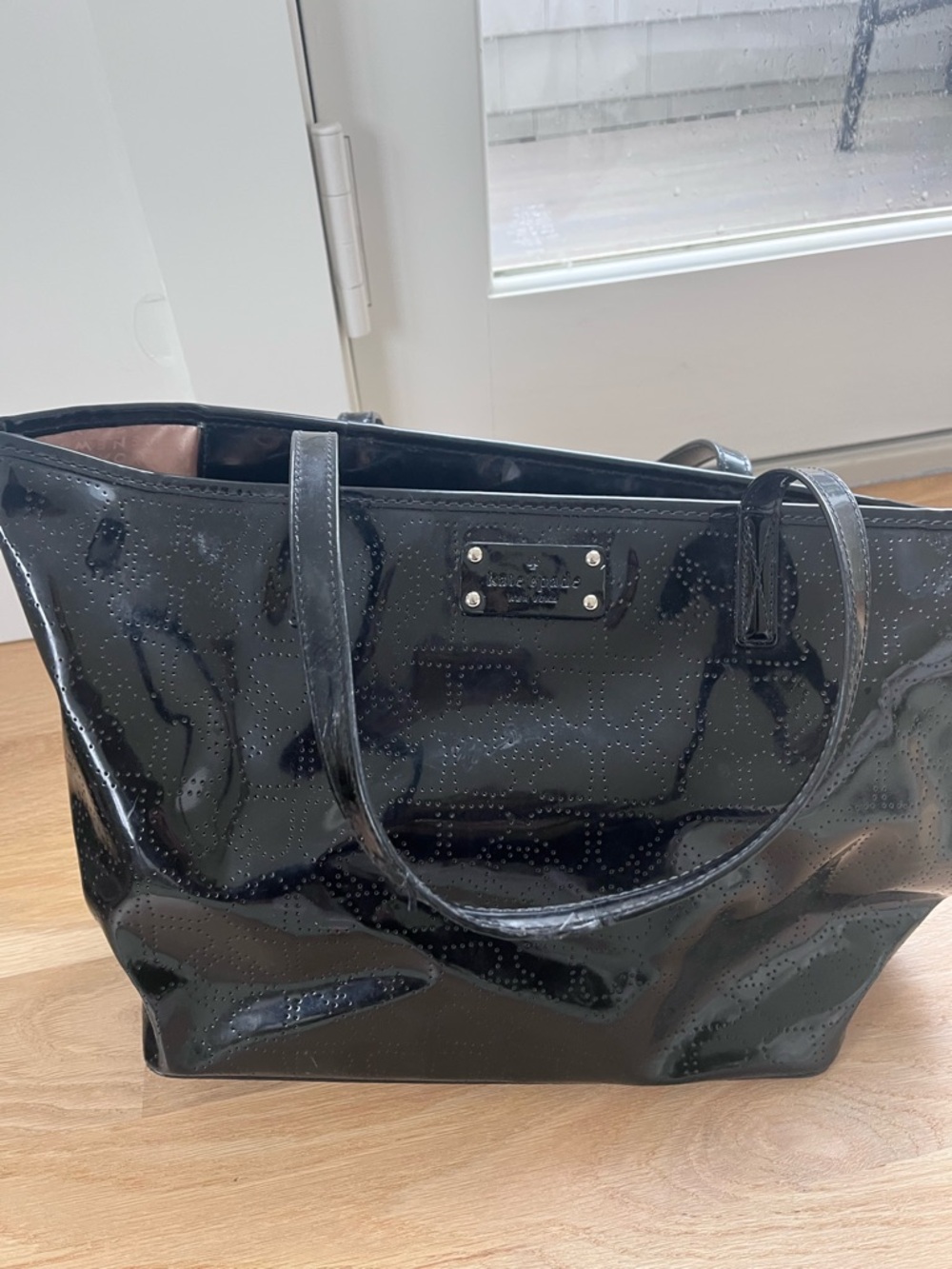 kate spade Black Patent Leather Tote with Subtle Quilted Pattern